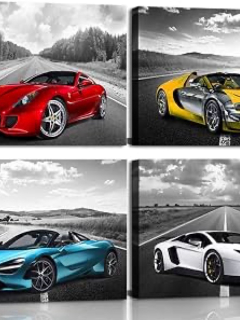 Four-Panel Sports Car Canvas Wall Art